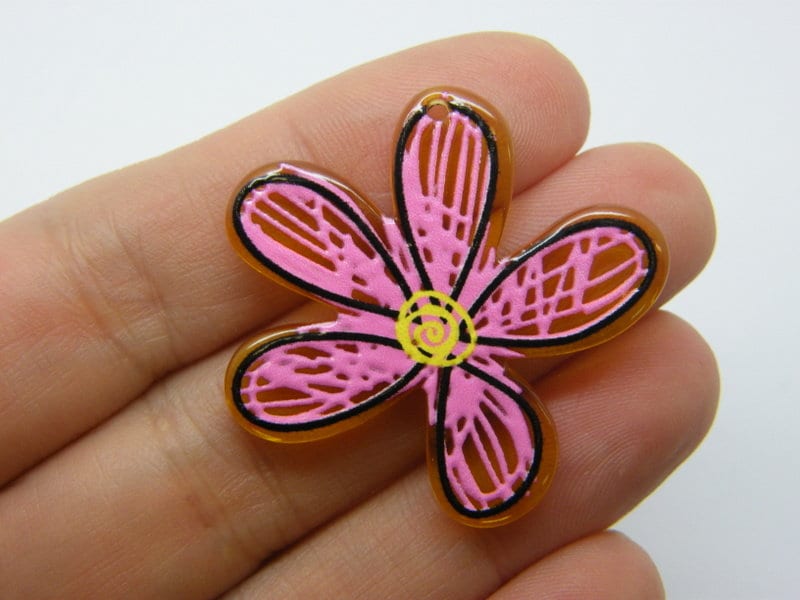 8 Flower pendants pink orange acrylic F609