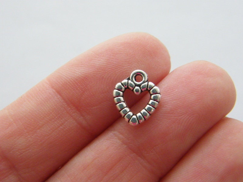 14 Heart charms antique silver tone H288