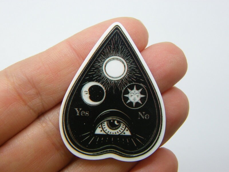 6 Ouija board planchette embellishment cabochons black white resin HC608