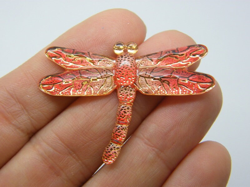 8 Dragonfly pendants orange acrylic A692