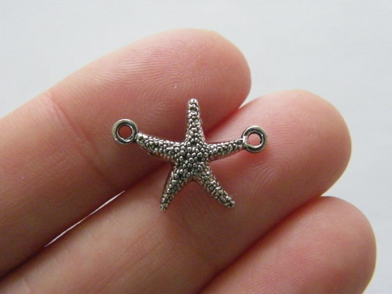 10 Starfish connector charms antique silver tone FF267