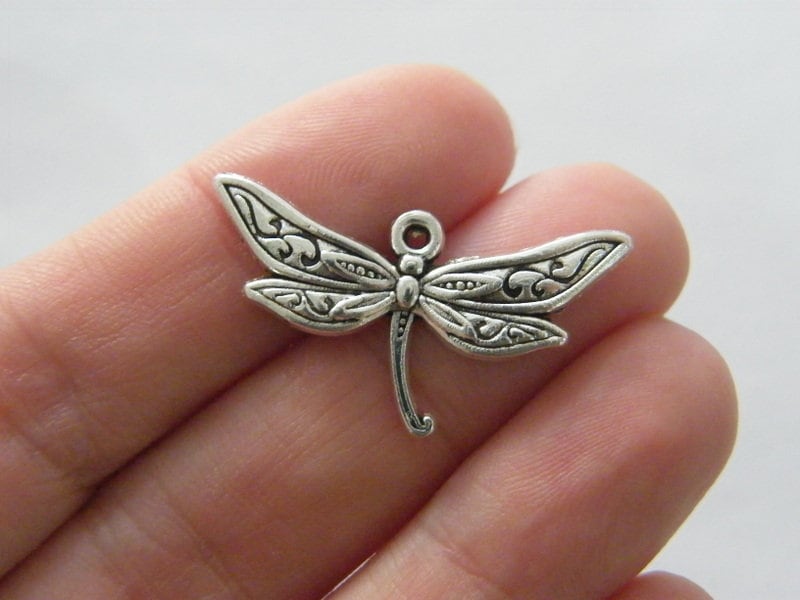 8 Dragonfly charms antique silver tone A45