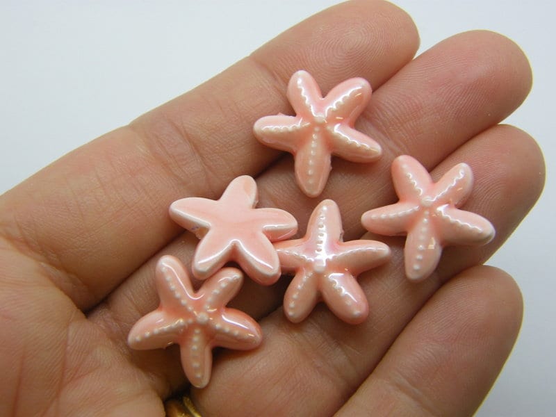 8 Starfish beads pink ceramic FF430