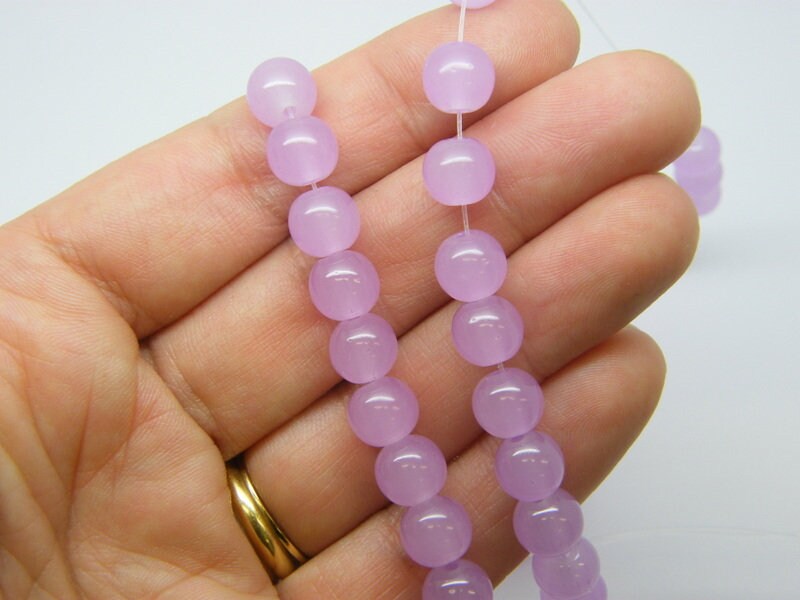 100 Lilac purple imitation jade beads 8mm glass B164