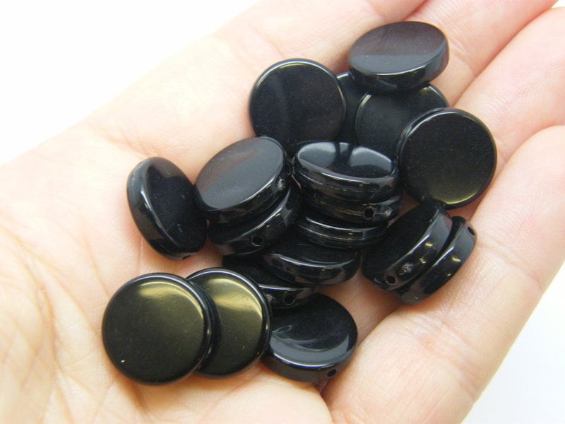 80 Black round flat beads acrylic BB378 - SALE 50% OFF