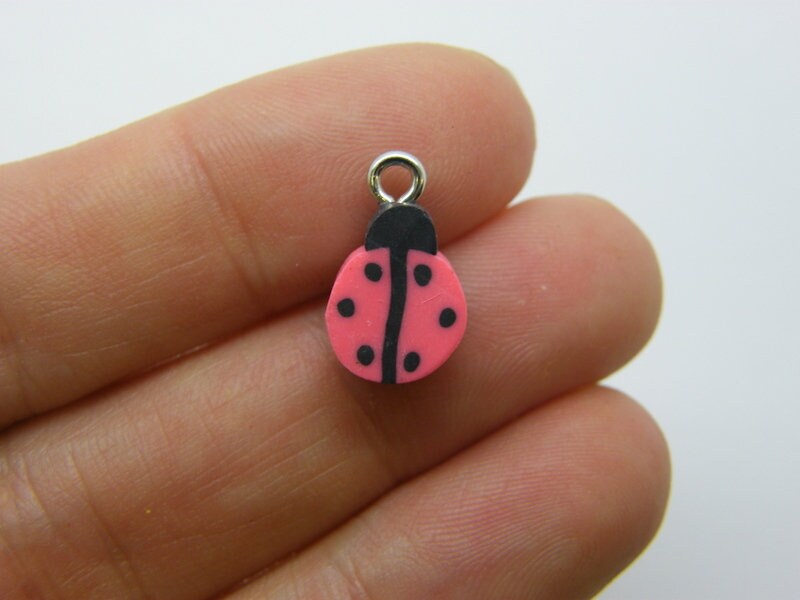 30 Ladybug charms red black polymer clay A851