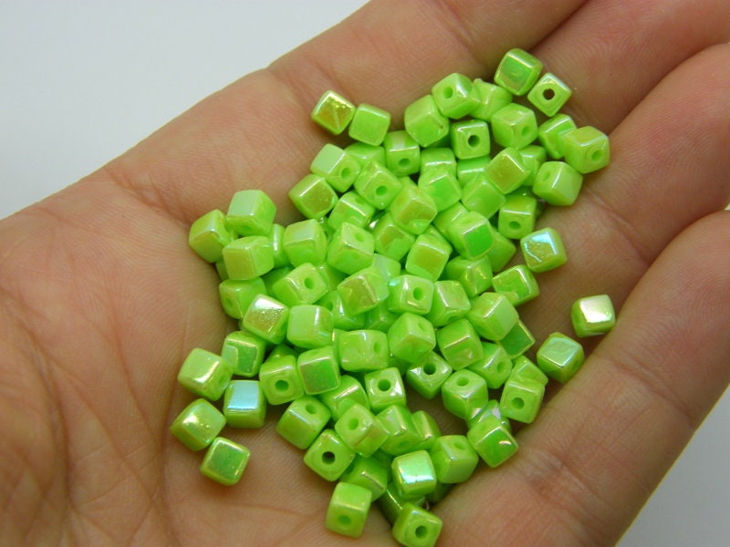 200 Square beads lime green AB acrylic AB192 - SALE 50% OFF