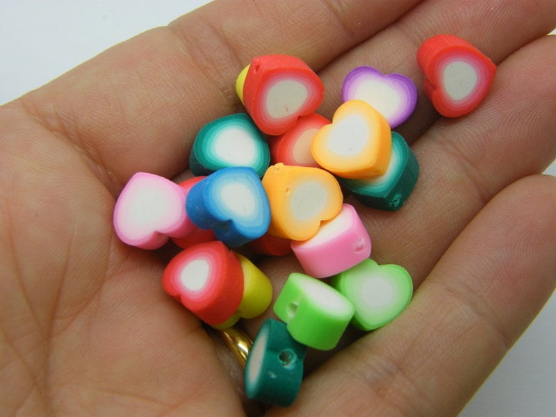 30 Heart beads random mixed polymer clay H261 - SALE 50% OFF