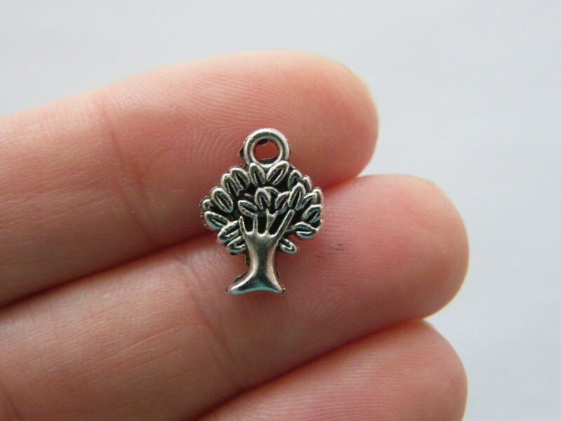 12 Tree charms antique silver tone T35