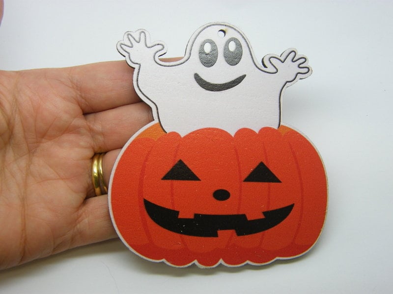 4 Ghost pumpkin Halloween pendants wood HC1 - SALE 50% OFF