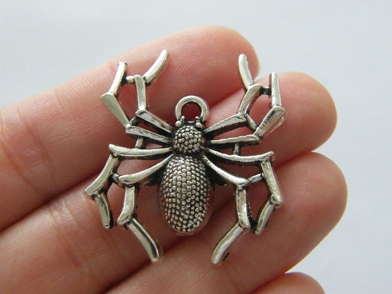 2 Spider pendants antique silver tone HC125