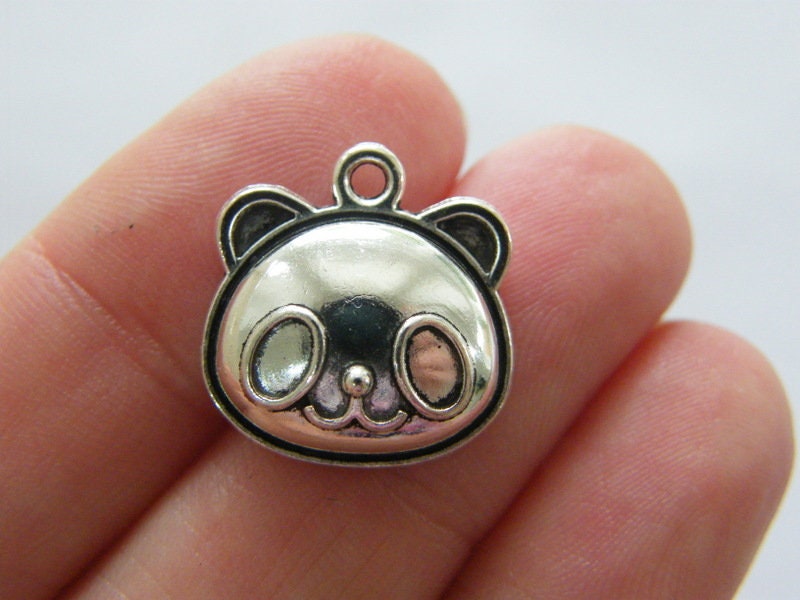 8 Panda bear pendants antique silver tone A1099