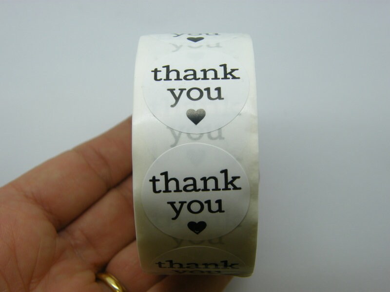 1 Roll thank you heart black white 500 stickers