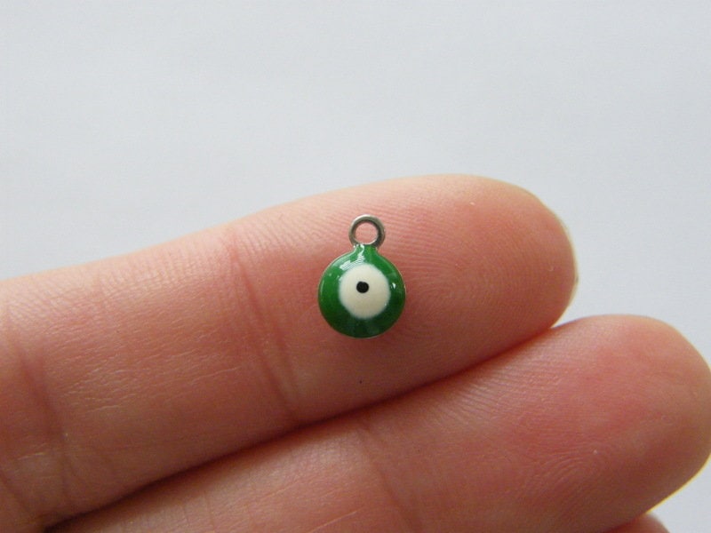 6 Evil eye green charms stainless steel I83