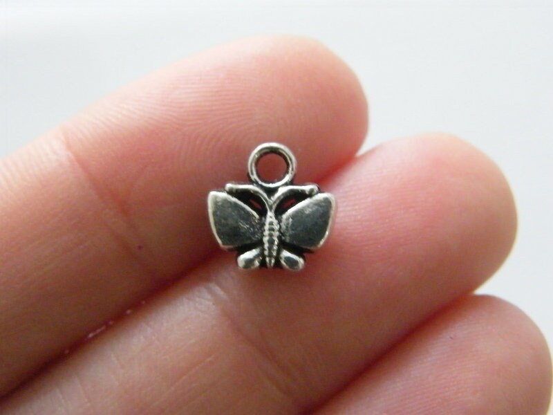 14 Butterfly  charms antique silver tone A932