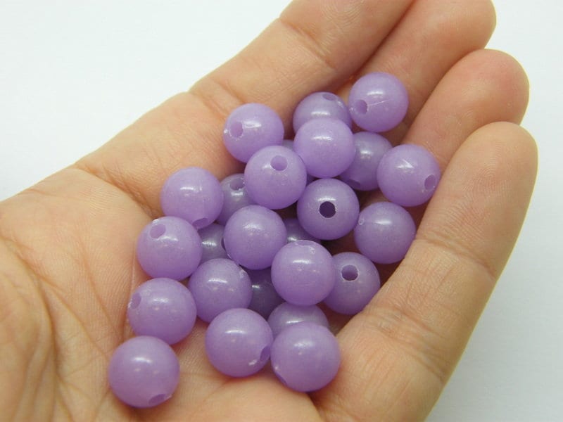 50 Glow in the dark round beads 10mm lilac purple acrylic BB367  - SALE 50% OFF
