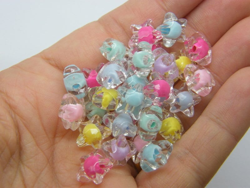 100 Clear and inner colour star beads random mixed acrylic BB357
