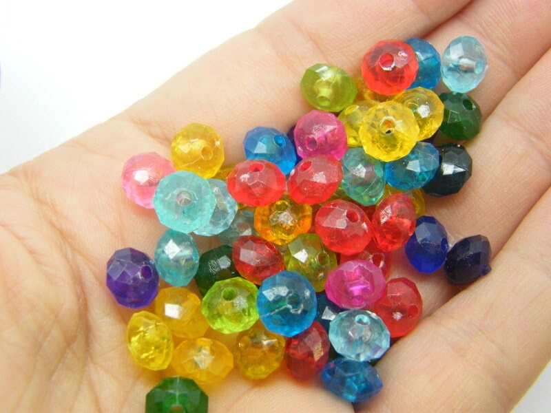 120 Faceted rondelle random mixed 8 x 5.5mm plastic beads AB490  - SALE 50% OFF