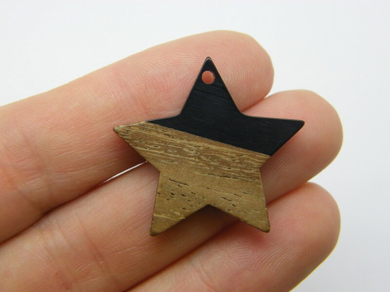 4 Star pendants wood black resin S319