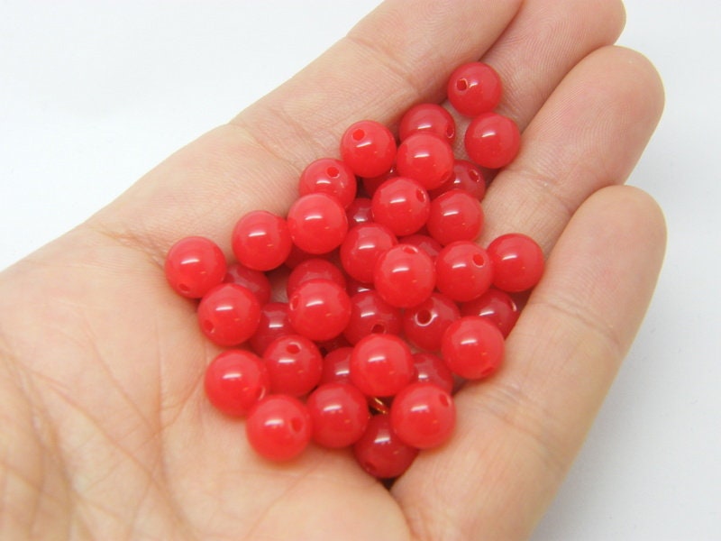 100 Red fluorescent beads 8mm round acrylic AB523