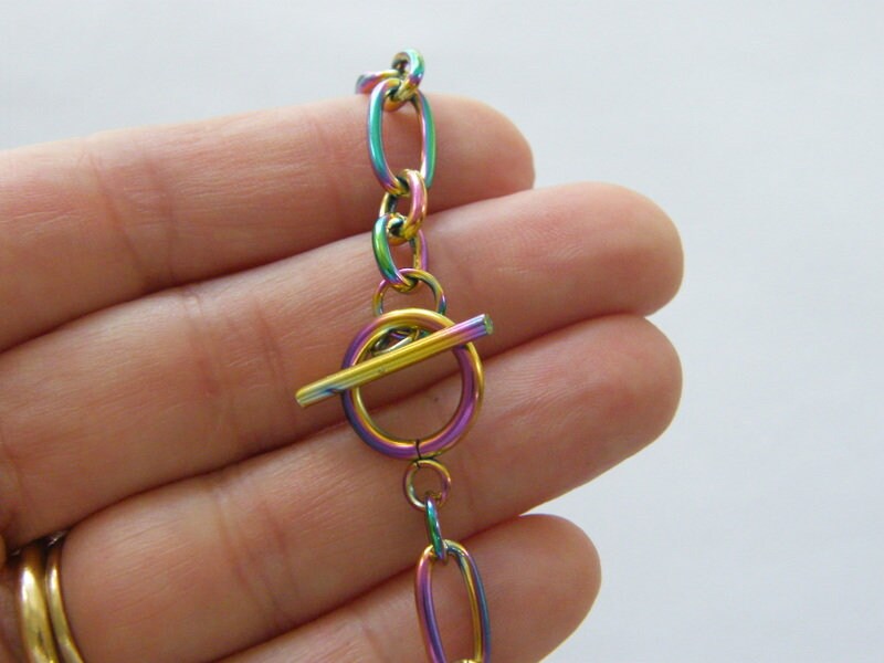 1 Bracelet with toggle clasp 21.5cm multi colour stainless steel FS