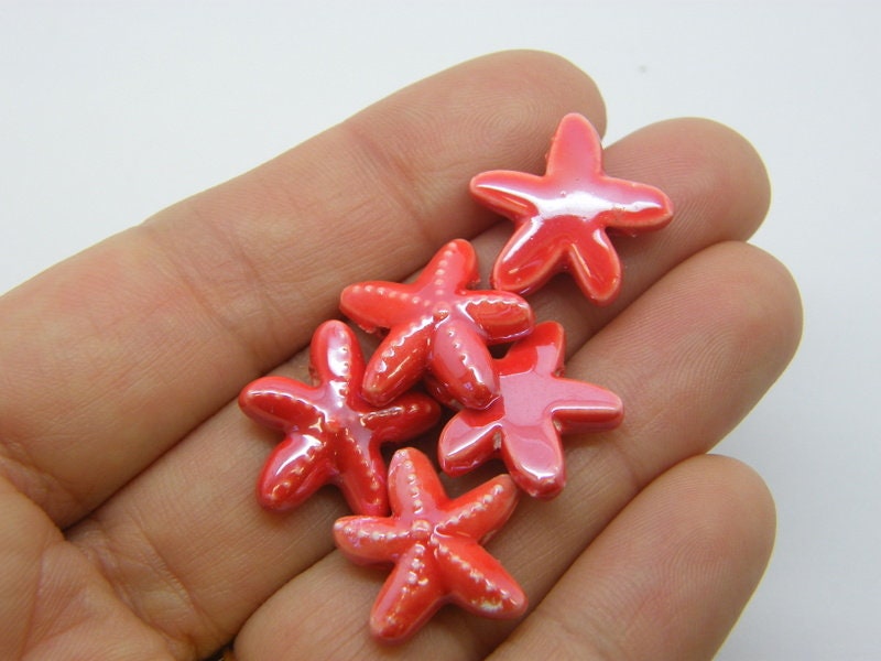 8 Starfish beads watermelon ceramic FF307