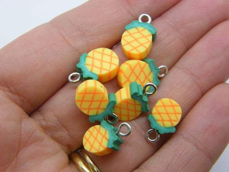 10 Pineapple fruit charms yellow green polymer clay FD32