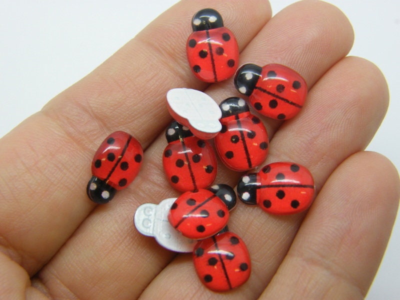 20 Ladybug embellishment cabochons red resin A850