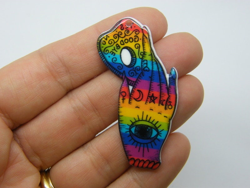 2 Ouija board planchette hand pendant rainbow acrylic HC660