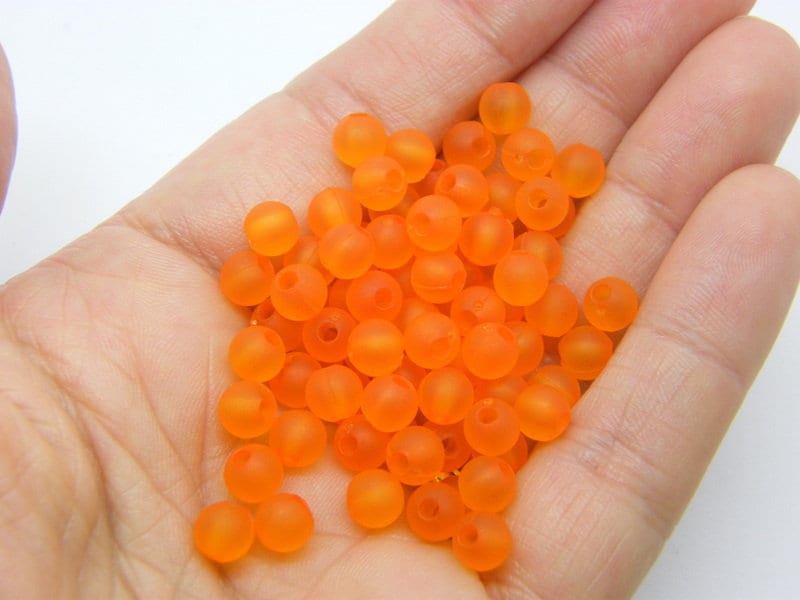120 Orange beads 6mm  frosted acrylic AB513  - SALE 50% OFF