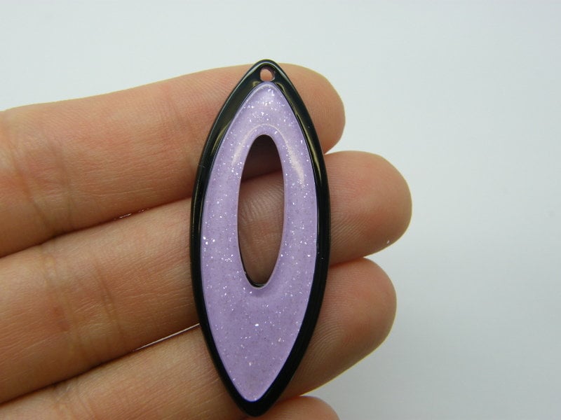 4 Lilac on black glitter dust horse eye pendants resin M226