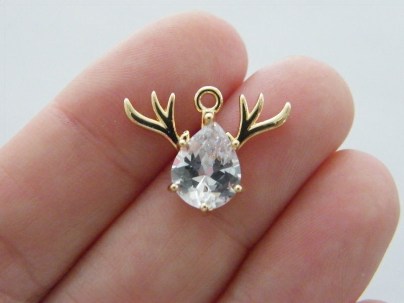 1 Reindeer pendant glass rhinestone gold tone CT35