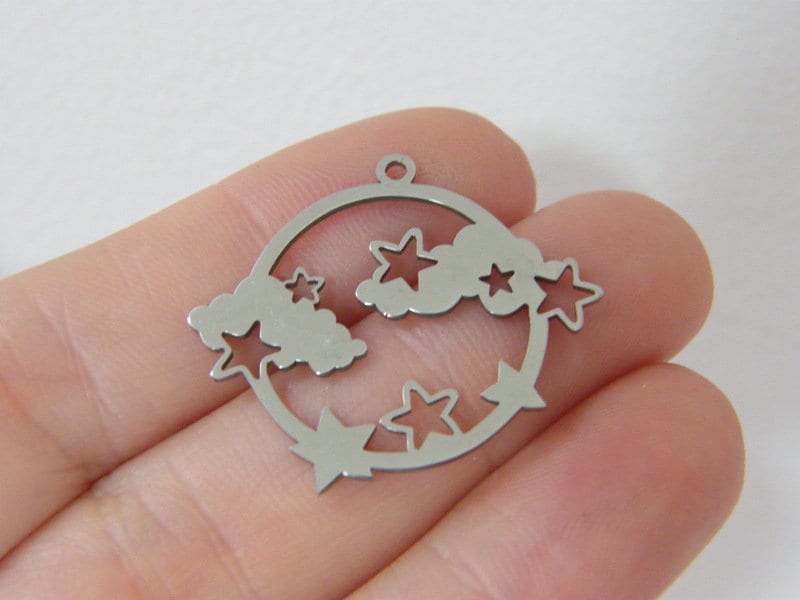 2 Clouds stars pendants silver stainless steel S331