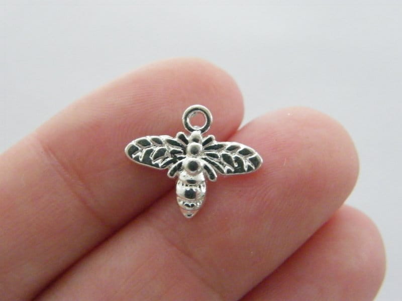 14 Bee charms bright silver plated tone A987
