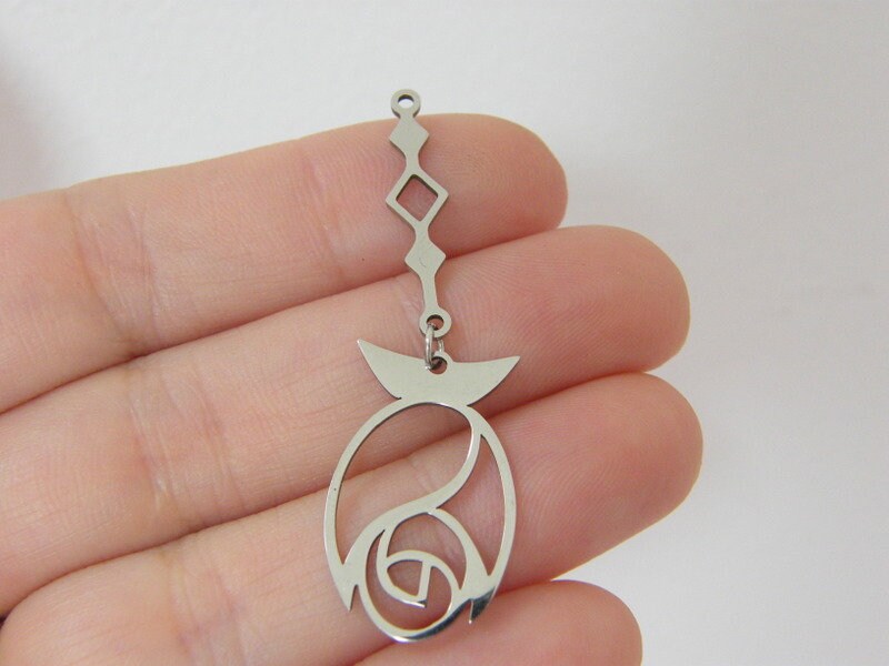 1 Flower rose dangle pendant silver stainless steel F631