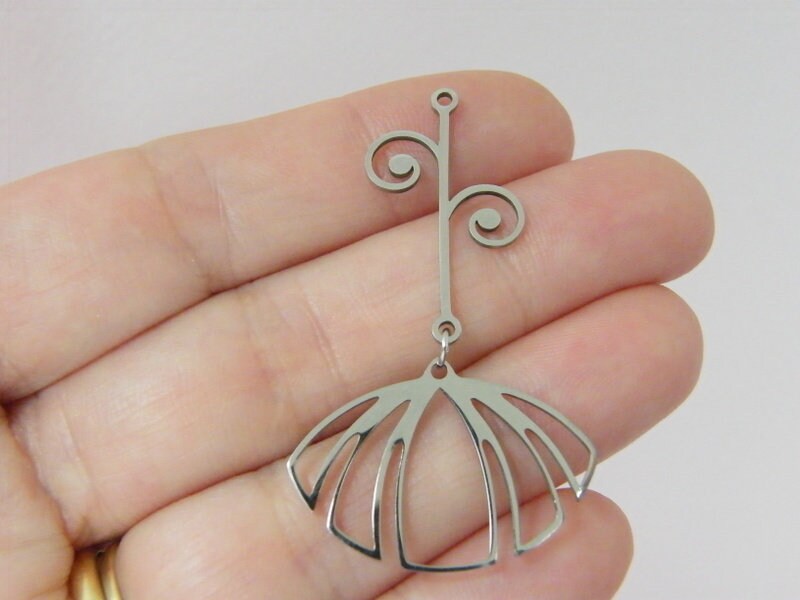 1 Flower dangle pendant silver stainless steel F632