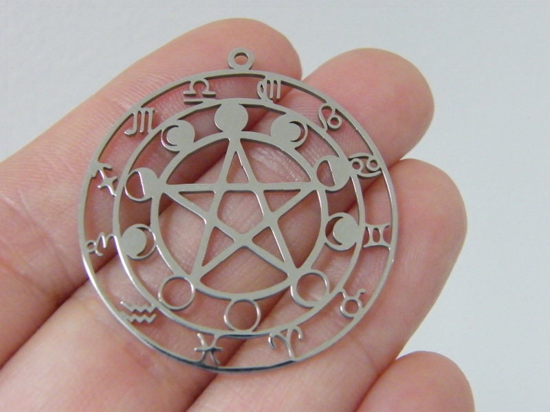 1 Pentagram phases of the moon Zodiac star signs charm stainless steel HC332