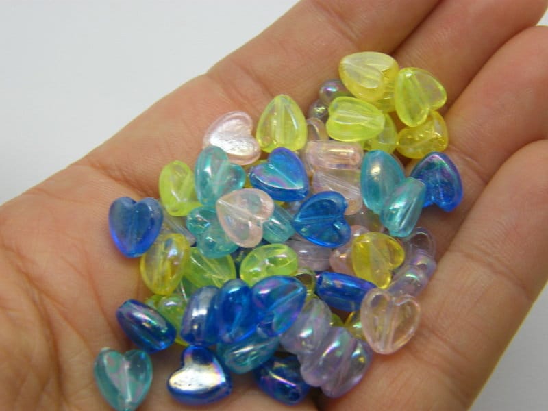 100 Heart beads random mixed AB mixed acrylic AB491  - SALE 50% OFF