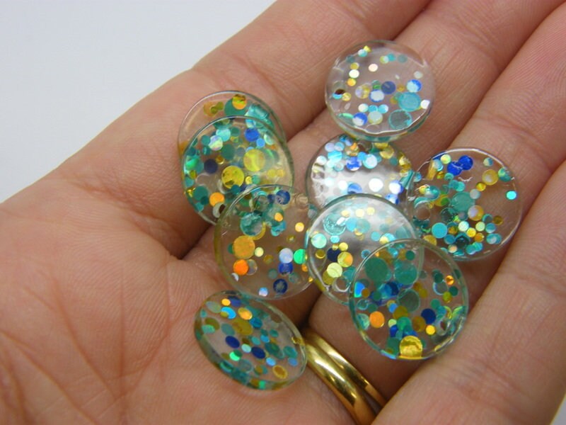 16 Glitter sequins charms clear blue silver gold resin M30