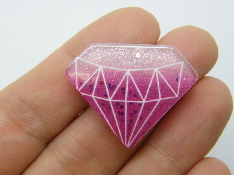 8 Diamond embellishment cabochon pink glitter powder resin P696