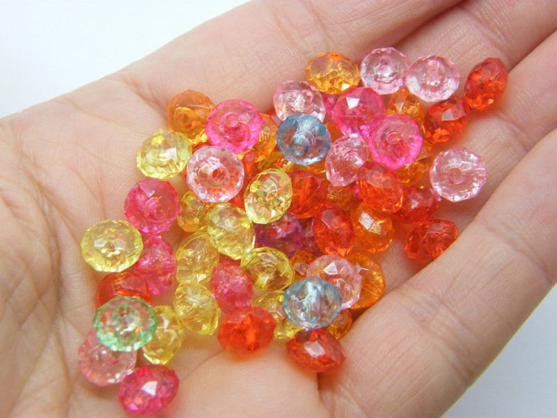 120 Faceted rondelle random mixed 8 x 5.5mm acrylic beads AB35  - SALE 50% OFF