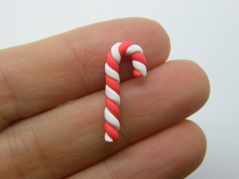 BULK 50 Candy cane embellishment cabochon red white polymer clay FD758
