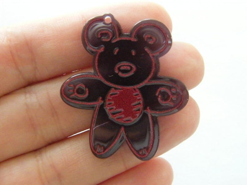 4 Teddy bear pendants grey acrylic P290