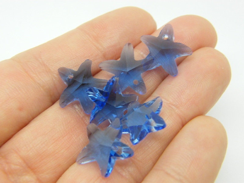 10 Starfish charms royal blue glass FF363