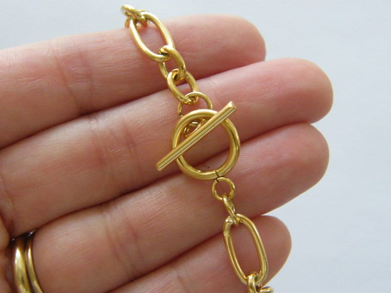 1 Bracelet with toggle clasp 21.5cm gold stainless steel FS