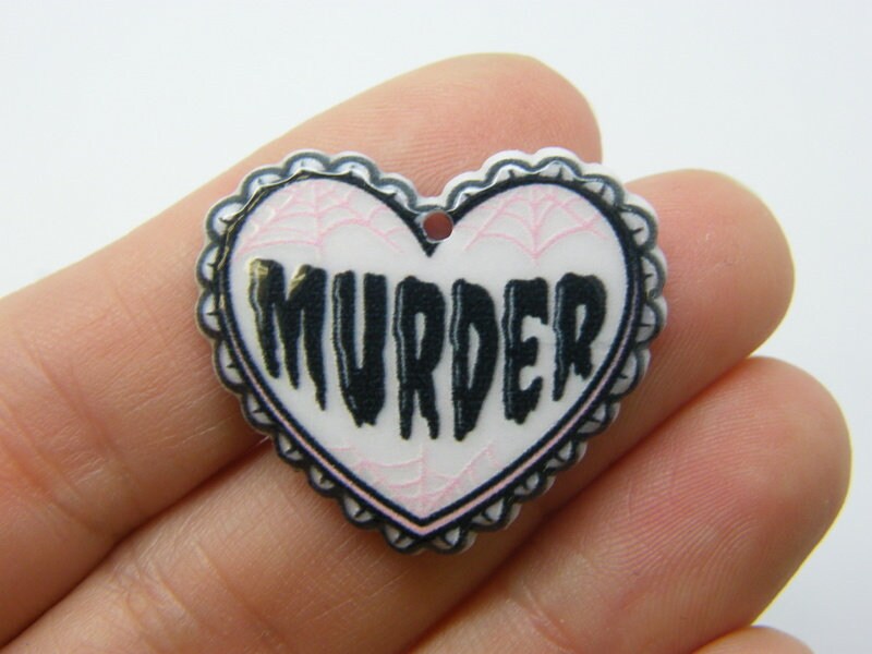 2 Murder Halloween pendants pink acrylic HC690