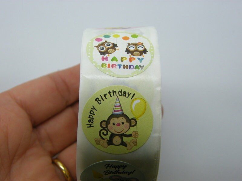 1 Roll Happy birthday animal 500 stickers 010C