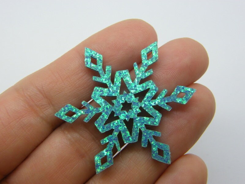 10 Snowflake embellishment turquoise glitter material A09