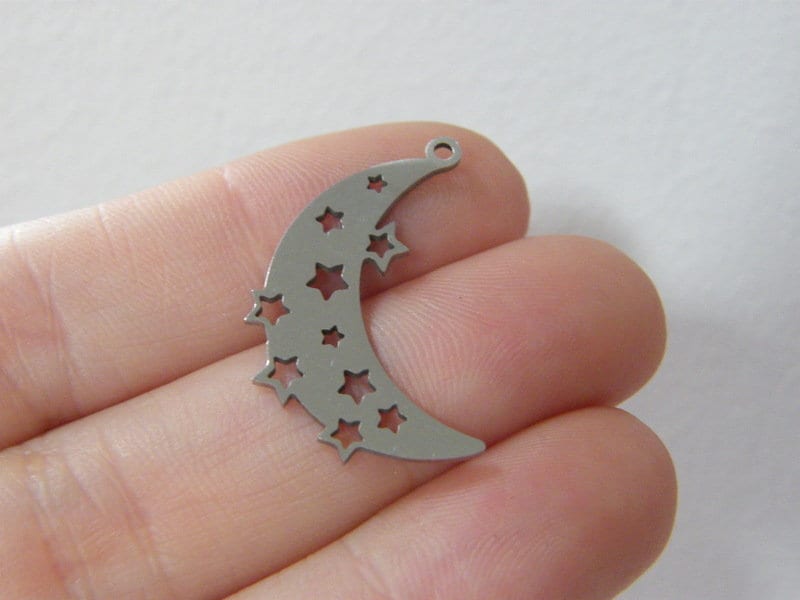 1 Moon stars pendant silver tone stainless steel M161