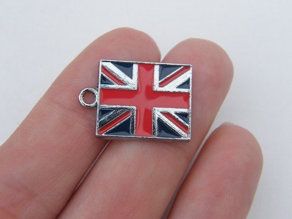 BULK 10 United Kingdom flag charms silver tone WT83